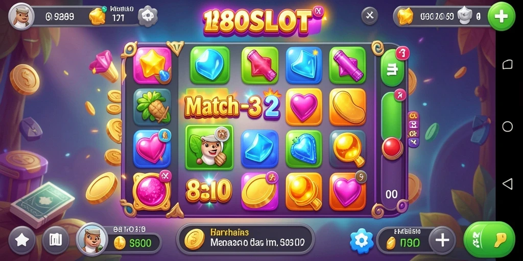 Screenshot gameplay 180SLOT dengan tantangan Match-3 yang seru.