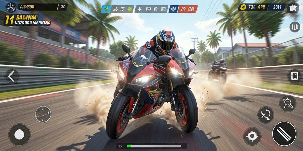 Tampilan gameplay seru balapan motor di 73K.