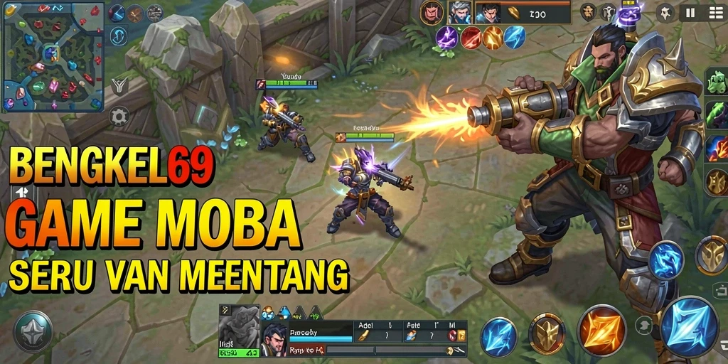 Tampilan gameplay BENGKEL69 yang penuh aksi dan strategi MOBA.