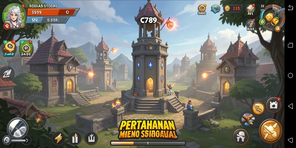 Screenshot utama C789 menunjukkan gameplay dan strategi Tower Defense.