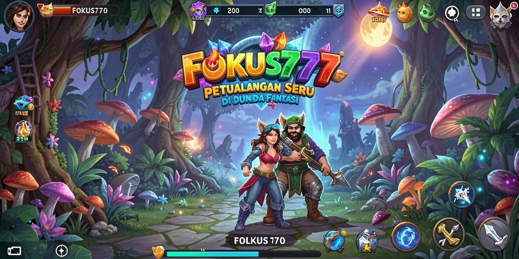 Tampilan gameplay seru dengan karakter petualangan di FOKUS777.