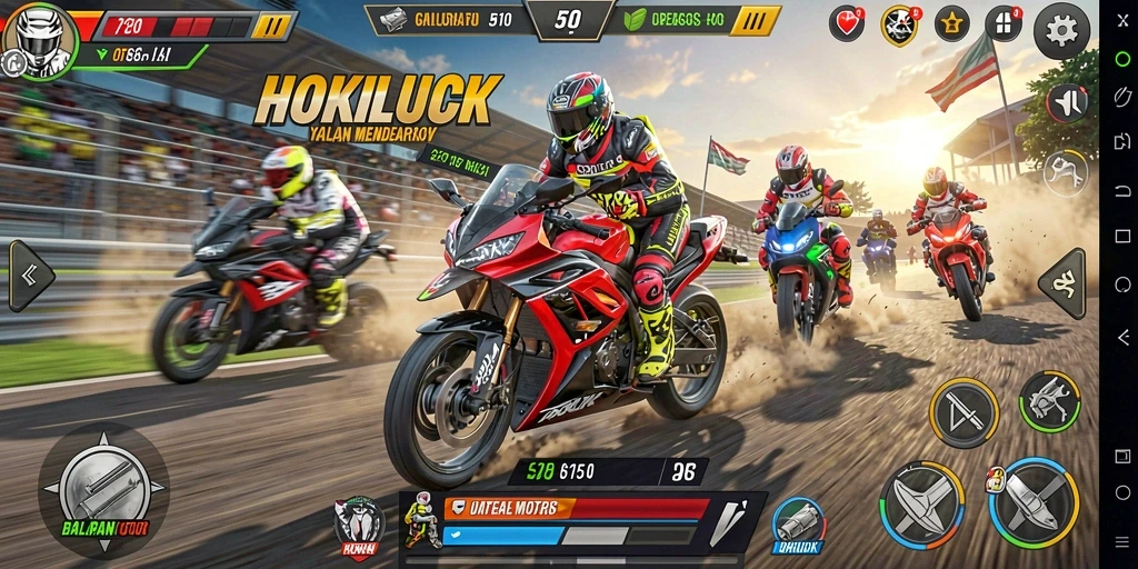 Tangkapan layar dari game balapan motor HOKILUCK yang seru.
