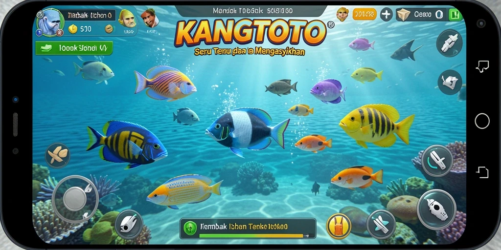 Screenshot gameplay seru KANGTOTO menampilkan aksi menembak ikan.
