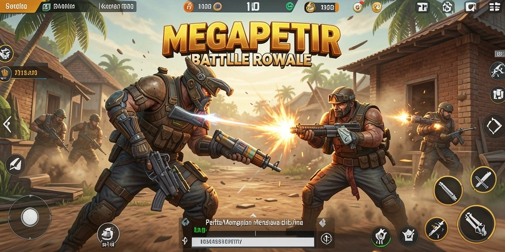 Tampilan gameplay seru dalam pertempuran Battle Royale di MEGAPETIR.