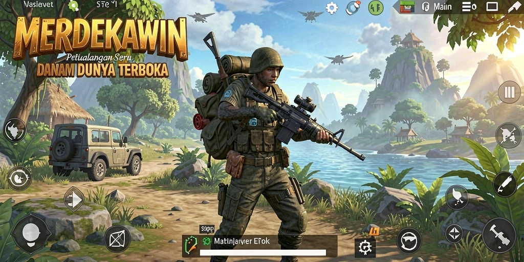 Tampilan gameplay <strong>MERDEKAWIN</strong> yang menarik dalam dunia terbuka.
