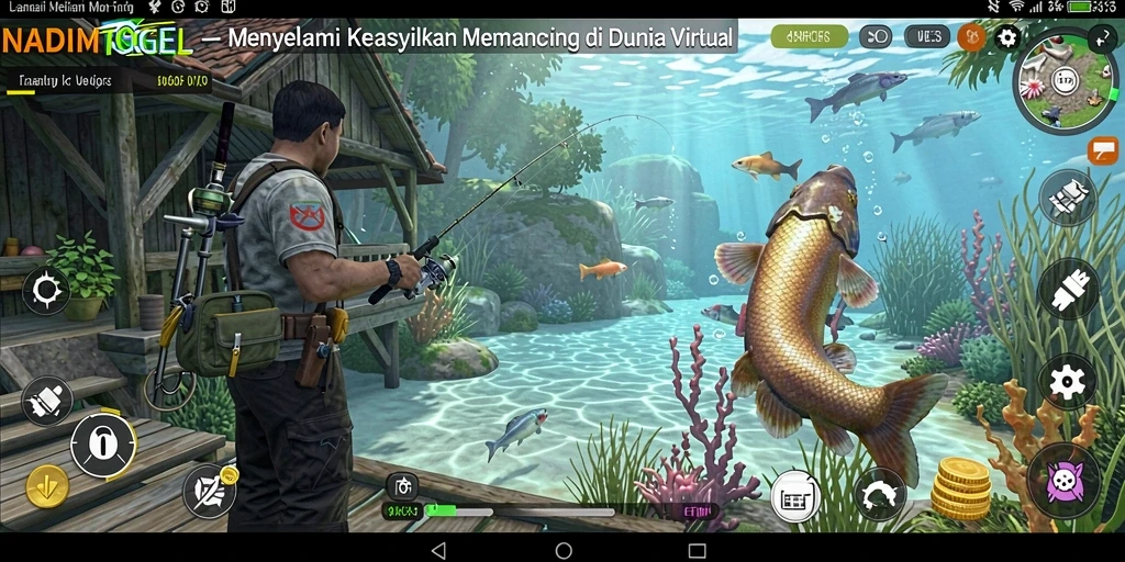 Screenshot gameplay NADIMTOGEL yang menunjukkan momen menegangkan saat memancing.