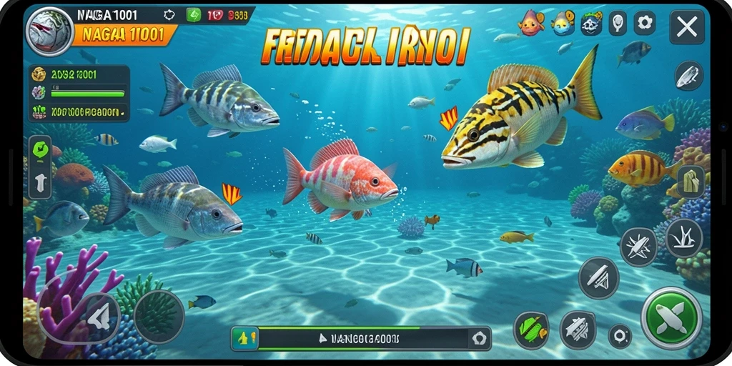 Tampilan gameplay NAGA1001 saat menembak ikan di lautan.