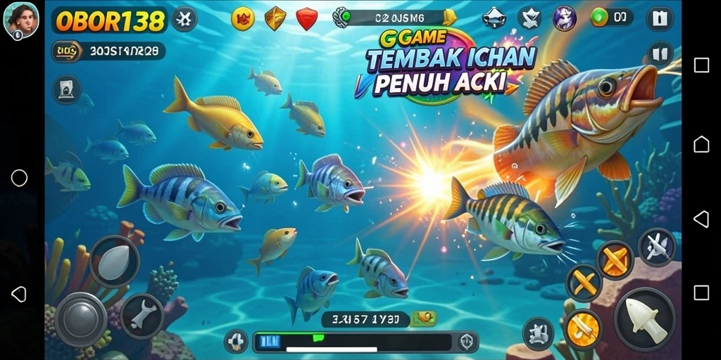 Screenshot gameplay OBOR138 dengan tampilan menembak ikan.