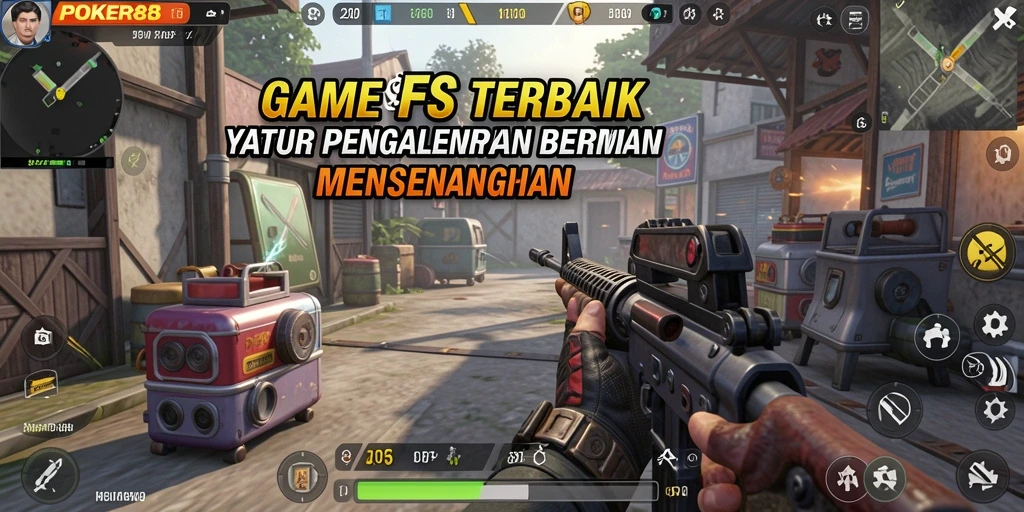 Screenshot utama POKER88 menampilkan aksi gameplay FPS yang intens.