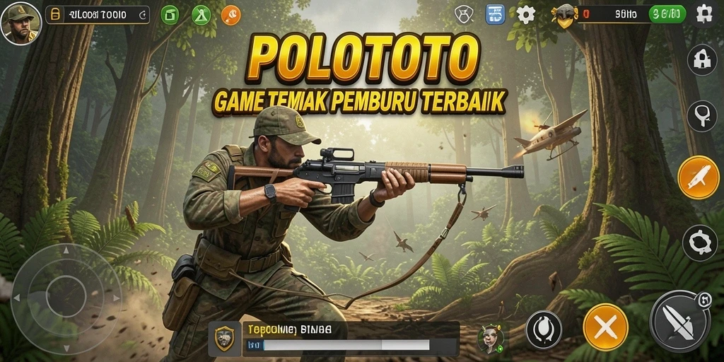 Tampilan gameplay dinamis POLOTOTO dengan aksi tembak-menembak yang mendebarkan.