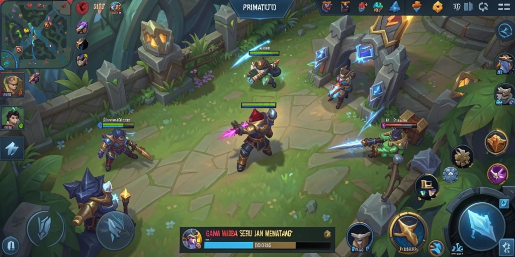 Tampilan gameplay seru PRIMATOTO di arena pertempuran MOBA.