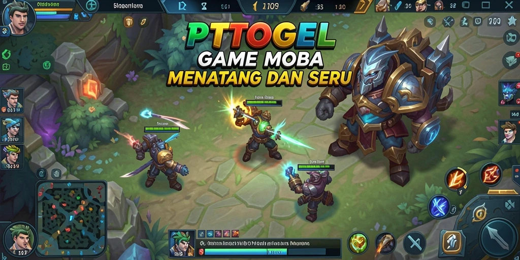 Tampilan aksi seru dalam gameplay MOBA PTTOGEL.