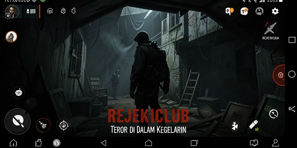 Tampak gameplay mencekam dalam REJEKICLUB dengan atmosfir gelap dan monster yang menunggu.