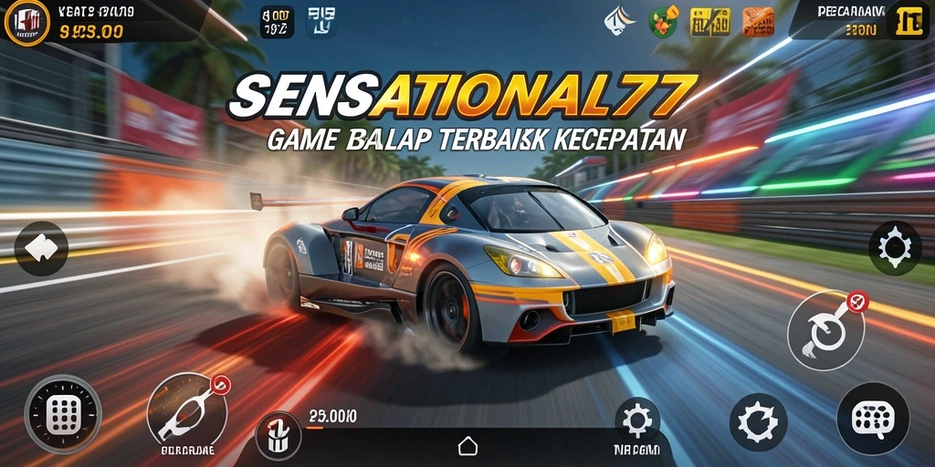 Tangkapan layar utama SENSATIONAL77 menampilkan balapan yang cepat dan mendebarkan.