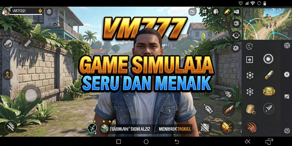 Screenshot gameplay VM777 menunjukkan dunia simulasi yang penuh warna dan interaksi.